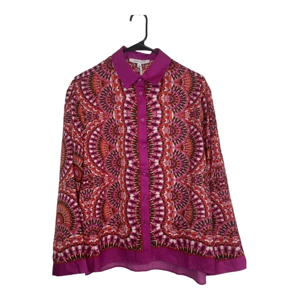 Rose & Olive Long Sleeve Multicolor  Button Down Blouse NWOT Size S